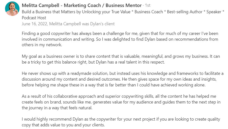 Melitta Campbell testimonial for email marketing