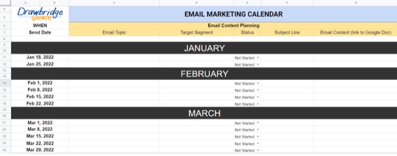 email marketing content calendar